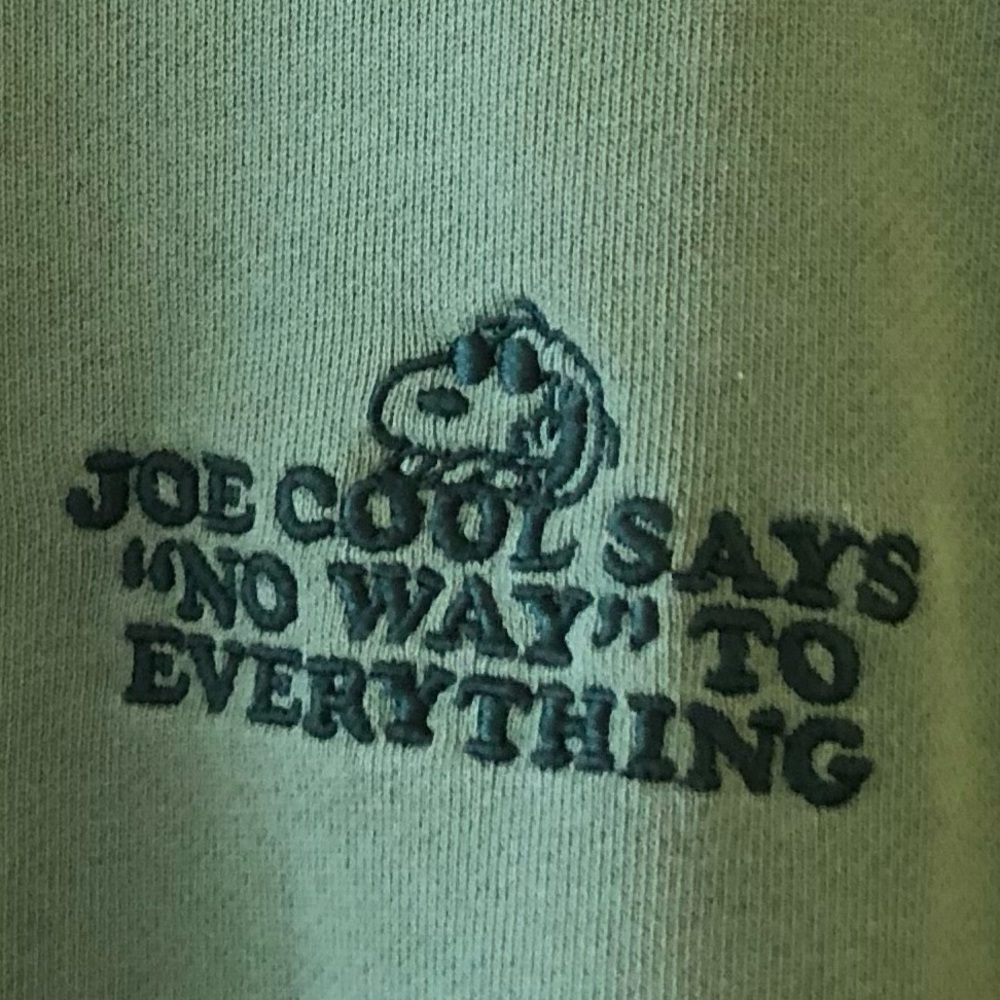 Uniqlo Peanuts Snoopy Joe Cool Crew Neck Sweatshirt Green Pullover Raglan Size S - Picture 3 of 16